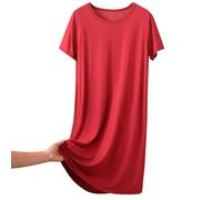 Generisch Robe fourreau noire pour la maison et les loisirs, robe à manches courtes col rond pour le printemps et l'été, robe de plage en tissu éponge pour femme, rouge, 3XL