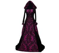 Generisch Robe gothique grande taille avec imprimé, art rétro, manches longues, ceinture à la taille, costume de cosplay du Pays imaginaire, lilas, 3XL
