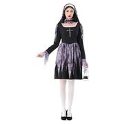 Generisch Robe gothique pour femme, costume gothique pour femme, Halloween, cosplay, thème élégant de l'église, tenue de fête de jeu de rôle avec design ville médiévale intelligente, en papier, noir
