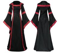Generisch Robe gothique pour femme - Robe de fête vintage Renaissance - Robe médiévale - Vêtements victoriens d'Halloween pour cosplay - Costume médiéval avec gothique - Robe maxi à lacets