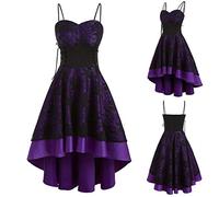 Generisch Robe gothique pour femme - Robe sans bretelles - Robe médiévale - Robe de soirée en dentelle - Costume steampunk - Costume d'Halloween - Carnaval - Robe de cocktail - Mini robe de sorcière