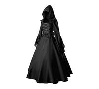 Generisch Robe gothique pour femme, vêtements médiévaux, costume d'Halloween, robe de Renaissance avec capuche, pour Halloween, carnaval