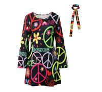 Generisch Robe hippie des années 70 - Style hippie disco - Style hippie - Pour fête des années 60, Noir , S