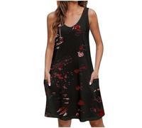 Generisch Robe Hiver Femme Manches Longues Robe Débardeur Halloween sans Manches pour Femme avec Col en V Décontractée Lâche avec Motif Floral et Poches Costume Femme Robe Policière, Noir , XXL