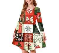 Generisch Robe imprimée pour fille 2026, rouge, 9-10 ans