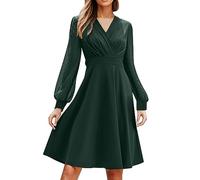 Generisch Robe jacquard à col en V pour femme en hiver, vert, L
