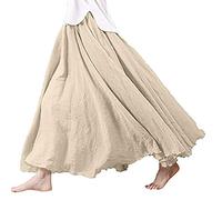 Generisch Robe longue bohème en lin avec taille élastique style jupe décontractée pour femme en coton avec ruban tendance, kaki, S