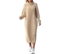 Generisch Robe longue d'hiver pour femme - Pull long au-dessus du genou - Col haut - Robe tricotée - Robe portefeuille courte, Blanc., S