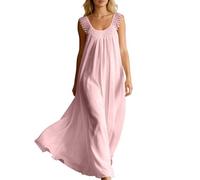 Generisch Robe longue élégante sans manches pour femme - Couleur unie - Longue robe d'été douce - Légère - Respirante - Confortable - Robe de loisirs pour la vie quotidienne et les vacances, 13-rouge