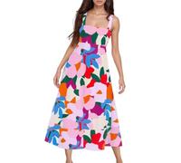 Generisch Robe longue pour femme avec imprimé floral pour les vacances d'été dans un style bohème français élégant parfait pour la plage, les occasions festives, Rose, S