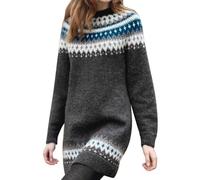 Generisch Robe longue pour femme - Décontractée - Pour legging - Robe pull norvégienne - Robe d'hiver rayée chaude - Manches longues - Élégante robe en tricot - Robe décontractée - Robe d'automne
