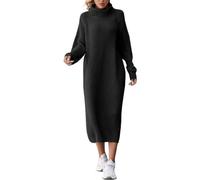 Generisch Robe longue pour femmes 2023 automne hiver pull-over au-dessus du genou ample col haut tricoté robe femme manches longues sexy élégant robe d'hiver manches longues élégante pull-over col
