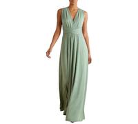 Generisch Robe longue pour femmes avec col en V en vert sauge - Robe de soirée sans manches avec taille empire | Élégante robe longue d'été, S