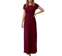 Generisch Robe maxi à manches courtes pour femme avec taille empire - Robe longue en jersey pour un look confortable et sobre - Robe d'été polyvalente pour le quotidien, Style_n03 Bordeaux, XXL