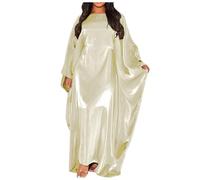 Generisch Robe maxi caftan pour femme avec manches en satin Abaya Islam Musulman, beige, taille unique