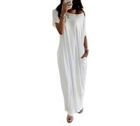 Generisch Robe maxi pour femme avec col carmen et manches chauve-souris, fentes latérales, pour la plage, les loisirs, l'été, Blanc., L