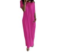 Generisch Robe maxi pour femme avec col carmen et manches chauve-souris, fentes latérales, pour la plage, les loisirs, l'été, Rouge chiné, XL