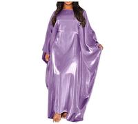 Generisch Robe maxi pour femme - En satin - Avec manches longues - Abaya - Islam - Caftan, lilas, taille unique