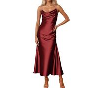Generisch Robe maxi sans manches dos nu pour les invités de mariage Soie Dos ouvert Ruban à nouer pour bal de fin d'année Occasions formelles Robe d'été pour femmes 40, Bordeaux, L