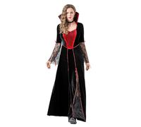 Generisch Robe médiévale d'Halloween - Costume de vampire - Costume de vampire - Comtesse - Robe noire argentée - Costume de sorcière et de démon pour femme