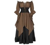 Generisch Robe médiévale élégante 2026 pour costume gothique historique à manches longues avec design fluide, marron, 3XL