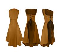 Generisch Robe médiévale pour femme - Robe viking - Robe corsage Renaissance - Robe d'automne victorienne - Robe de fée avec laçage - Robe sous la poitrine - Robe de pirate - Robe de paysan - Robe de