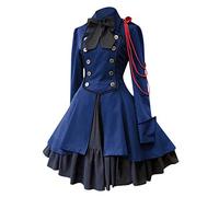 Generisch Robe médiévale pour femme - Style gothique - Nœud à manches longues - Robe de renaissance punk Lolita Steampunk - Robe à volants - Jupon plissé - Robe médiévale, bleu, 5XL