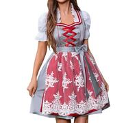 Generisch Robe midi élégante pour femme pour la fête de la bière avec tablier en dentelle Dirndl Edelnice Oktoberfest, Rouge i, XL