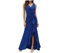Generisch Robe moulante pour femme, col en V, sans manches, deux pièces, coupe ajustée, robe longue pour tunique, robe femme, manches longues, hiver, bleu, XXL