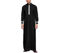 Generisch Robe musulmane pour homme - Caftan - Vêtements de prière pour homme - Robe musulmane - Islam Abaya - Ensemble Ramadan - Manches longues - Robe de prière - Robe islamique avec poches, Noir