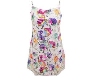 Generisch Robe porte-jarretelles en métal pour femme - Col unique - Dos nu - Chaîne de fleurs à paillettes - Robe courte sexy pour femme - Robe moulante à manches longues, Blanc., S