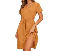 Generisch Robe portefeuille décontractée et estivale à manches courtes, col en V et longueur midi fluide avec imprimé de lettres élégant pour le quotidien, Orange, L