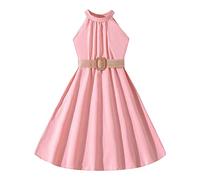 Generisch Robe pour enfant Couleur unie Décolleté Suspendu Taille Collection Robe Princesse Robe Mode Outwear, Rose, 8-9 ans