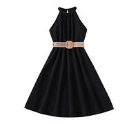 Generisch Robe pour enfant Couleur unie Décolleté Suspendu Taille Collection Robe Princesse Robe Mode Outwear, Noir , 11-12 ans