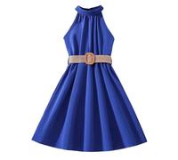 Generisch Robe pour enfant - Couleur unie - Taille suspendue - Robe de princesse - Vêtement d'extérieur tendance, bleu foncé, 9-10 ans