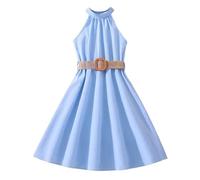 Generisch Robe pour enfant - Couleur unie - Taille suspendue - Robe de princesse - Vêtement d'extérieur tendance, bleu clair, 11-12 ans