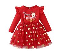 Generisch Robe pour fille - Costume de Noël - Robe de baptême - Tenue de Noël - Robe festive - Pull de Noël - Robe rouge pour enfants, rouge, 4-5 ans
