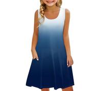 Generisch Robe pour fille sans manches - Confortable - Imprimé dégradé de couleurs - Avec gilet de poche - Costume de papillon pour fille, bleu, 6-7 ans