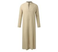 Generisch Robe pour homme de style arabe moyen avec manches longues fentes latérales et pratique, kaki, XXL