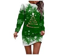 Generisch Robe pull de Noël pour femme avec imprimé, robe de loisirs, col rond, manches longues, design décontracté, robe d'hiver confortable, vert, M