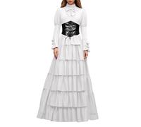 Generisch Robe Renaissance pour femme avec volants multicouches et large boucle de ceinture, élégante robe de soirée gothique, coupe trapèze, costume d'Halloween pour les fêtes médiévales et les bals