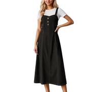 Generisch Robe salopette en denim pour femme - Décontractée - Polyvalente - Robe mi-longue élégante - Robe midi en jean ample - Jupe légère à bretelles - Coupe ajustée - Coupe ajustée, O gris., XL