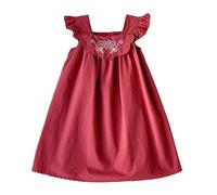 Generisch Robe sans manches brodée à fleurs pour petite fille - Robe de princesse en maille avec col rond, Brique rouge., 1-2 ans