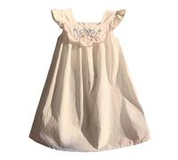 Generisch Robe sans manches brodée à fleurs pour petite fille - Robe de princesse en maille avec col rond, beige, 4-5 ans