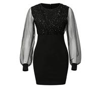 Generisch Robe scintillante à manches bouffantes pour enfant - Robe festive en maille pour fille - Robe moulante à paillettes - Robe de cocktail - Robe de soirée - Mini robe élégante pour les fêtes