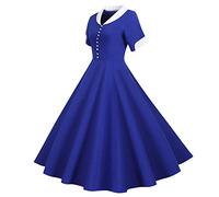 Generisch Robe swing à manches courtes rétro années 50 pour femme, bleu, S
