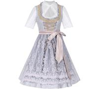 Generisch Robe traditionnelle bavaroise traditionnelle bavaroise pour femme, longueur moyenne, avec tablier en dentelle, pour fête populaire, carnaval, tenue festive, gris, L