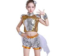 Generisch Robe tutu pour fille - Costume de scène, spectacles de ballet avec nœud - Jupe à paillettes - Élégante tenue de ballet - Performance - Robe de danse festive, jaune, 11-12 ans