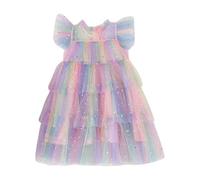 Generisch Robe tutu sans manches arc-en-ciel étoiles idéale pour les fêtes, les défilés, les occasions formelles avec jupe en tulle à paillettes, style princesse, joyeuse, festive et charmante, Rose