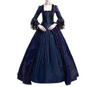 Generisch Robe vintage pour femme - Court - Mascarade - Style médiéval - Gothique Lolita - Robe de soirée - Robe de soirée à lacets - Robe de reine médiévale - Manches longues - Taille haute, Marine